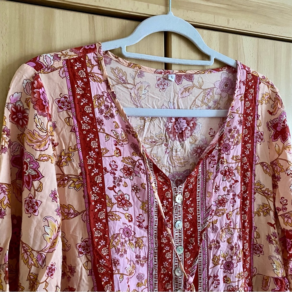 BOHO Floral Pink and Cream Dress With Tassel Detail 🌸 - Picture 8 of 14